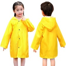 Yellow Kids Lightweight Long Hooded Raincoat Waterproof Rain Jacket Girls Boys