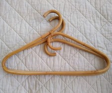 2 Vintage Original 1970s Bamboo Rattan Coat Hangers Pair Groovy Boho