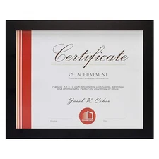 Frametory 8.5x11 Black Picture Frame Set of 1 Real Glass Diploma Frames for W...