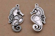 Seahorse Charms Antiqued Silver Ocean Pendants Supplies Jewelry Findings 35mm 4