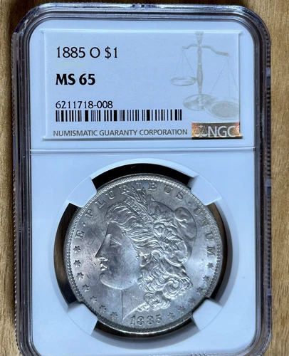 1885-O NGC MS65 Toned Morgan Dollar. 90% Silver Coin Reverse Rainbow Toning!