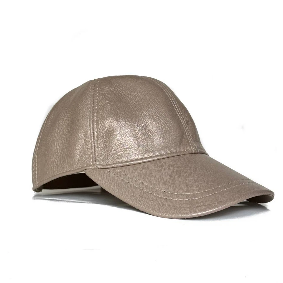 Gorra de bola de cuero real hecha a mano sombrero de cuero de oveja Foto 3 de 4