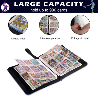 Football Card Binder 900 Pocket - Trading Card Holder With Zipper & Hand Strap Sports Card Protector Album Football Card Binder 900 Pocket - Trading Card Holder With Zipper & Hand Strap Sports Card Protector Album