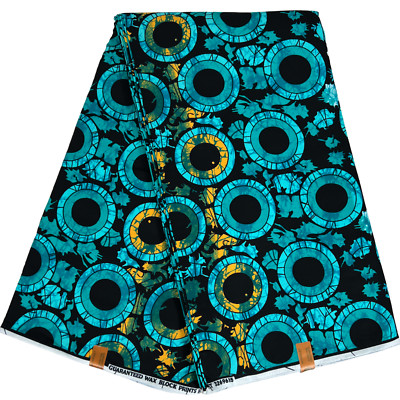 Afrikanischer Stoff Druck Ankara Yards 100% Baumwolle türkis schwarz Qualität Nähmaterial