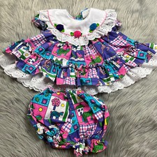 Vintage Martha s Miniatures Baby Girls Pink Purple Animal Ruffle Dress Set