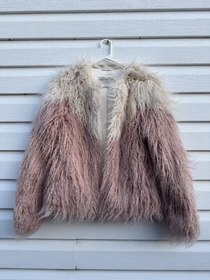 Donna Salyers Fabulous Furs Faux Mongolian Lamb Jacket Cream/Pink