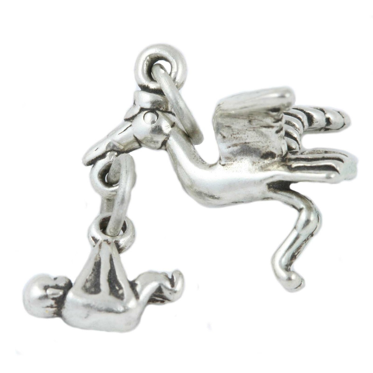 Stork with Baby Charm Sterling Silver, Made in the USA Stork with Baby Charm Sterling Silver, Made in the USA