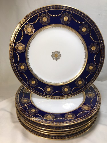 (6) Hutschenreuther Bavaria Cobalt, Gold Encrusted & Beaded 11 In. CABINET PLATE - Picture 4 of 11