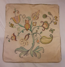 vintage pillow cover, beige, floral owl, 14x14", good / minor speckles