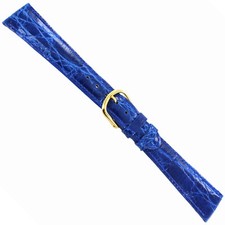 19mm DeBeer Blue Handcrafted Genuine Crocodile Stitched  Padded Watch Band Reg