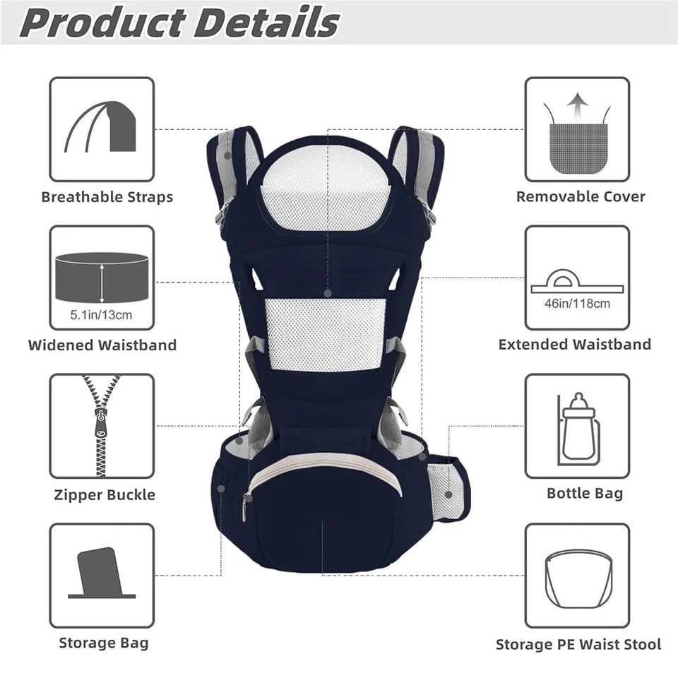 Bebés Portabebés Ergonómico Soporte Ajustable Cabeza Acolchado - Bolsillo NUEVO EE. UU. Foto 2 de 4