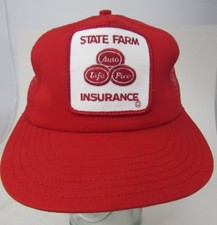 VTG State Farm Insurance Auto Life Fire Patch Trucker Hat Red Made in USA A9