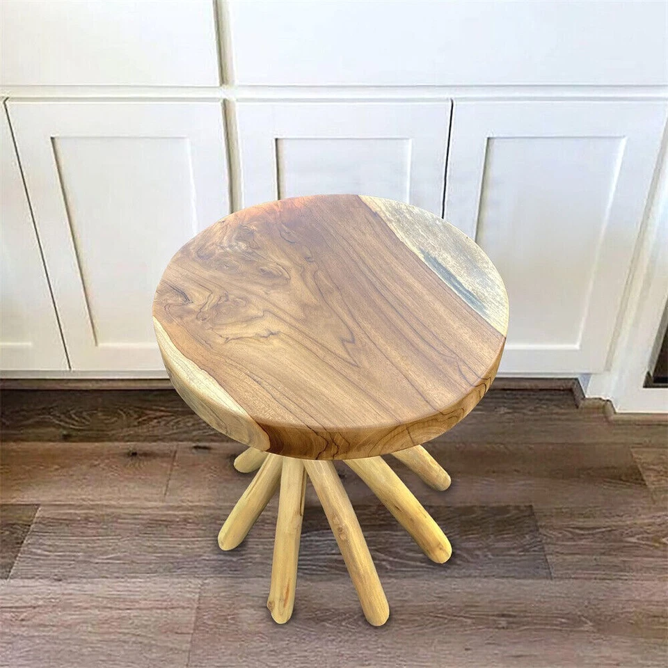 Mesa auxiliar rústica con ramas de madera de teca mesa auxiliar pequeña mesa de acento soporte para plantas regalo Foto 4 de 4