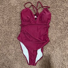 Charmo Womens One Piece Swimsuit Cross Open Back UPF 50 Swimwear XL Maroon NWT