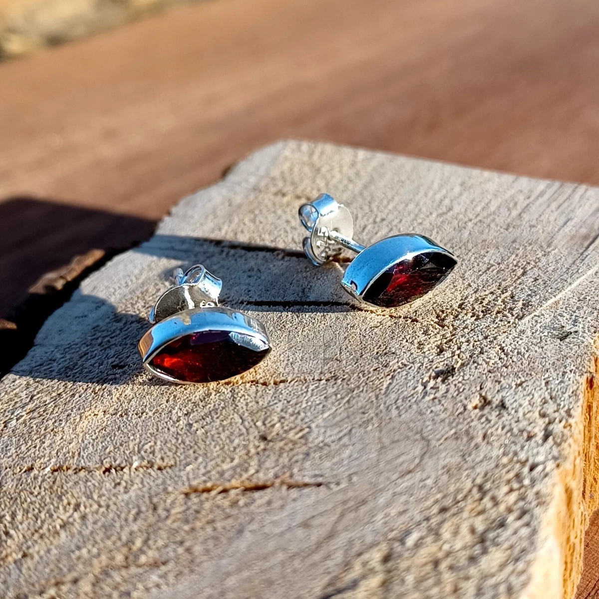 Sterling Silver Faceted Marquise Garnet Stud Earrings eBay