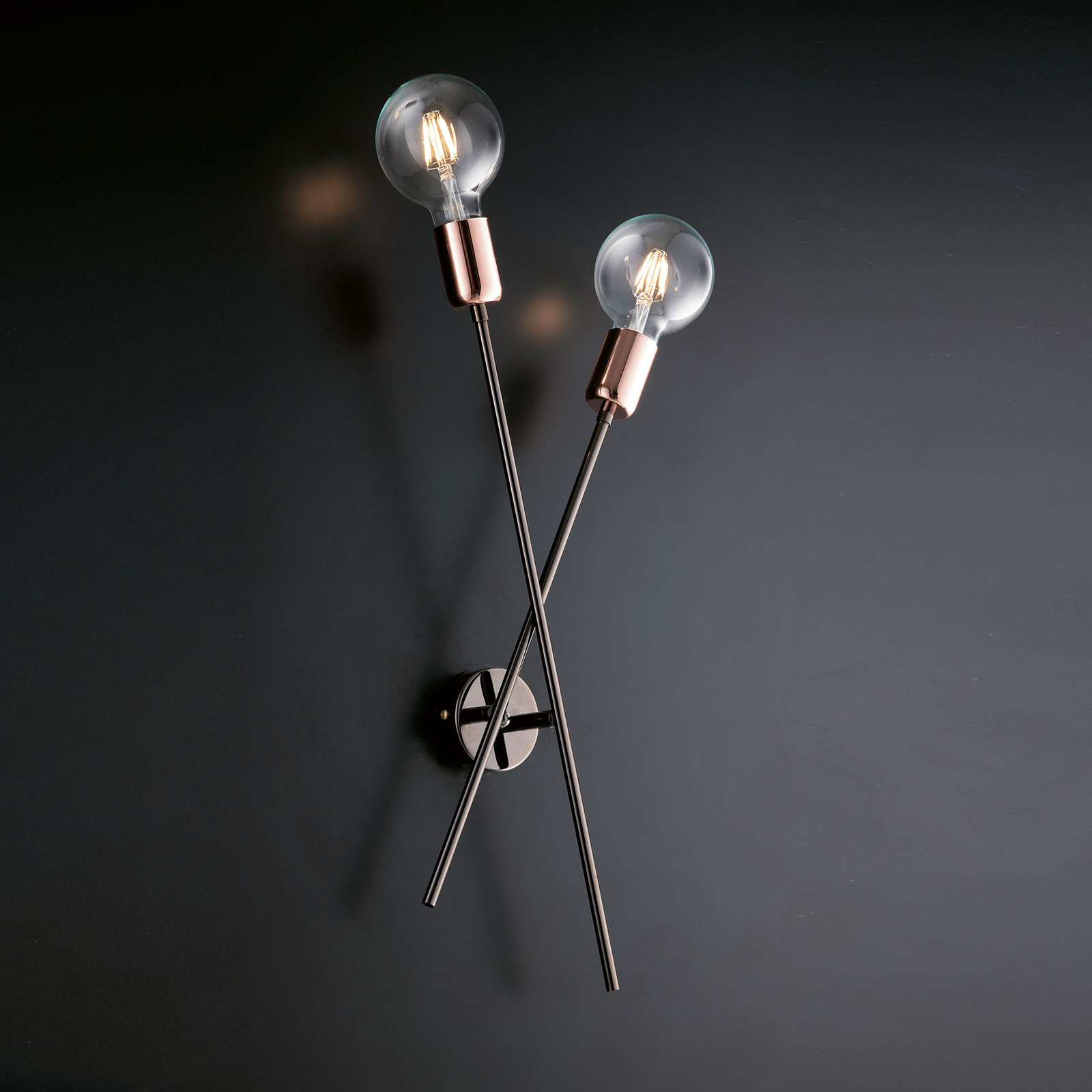 Bonetti Illumina Applique da parete cromato nero 2 luci con rifiniture oro rosa