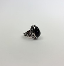Tear Shaped Black Tourmaline Cabochon 925 Sterling Silver Ring Size 6.75 JB-1