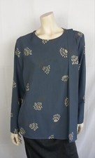 SEVENTY Blusa 40 42 Blu Floreale Senza Colletto Bottoni Perlmutt Maniche Lunghe