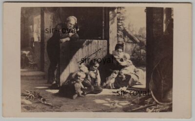 Family Playing With Kittens ~ Art - Photo CDV