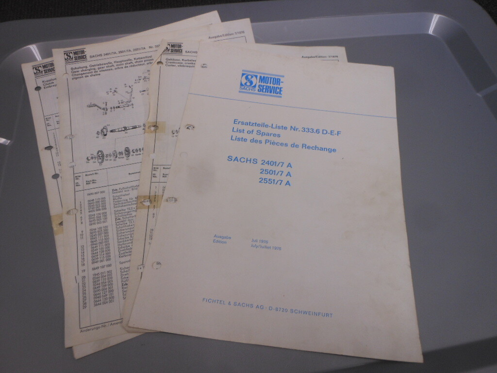 1976 Sachs Motor Service Parts List Book Manual Catalogue 2401/7