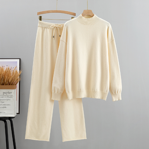 High Quality 2PCS Women Sweater TrackSuit OverSize Loose Pant Suits Knitted Suit - Bild 13 von 29