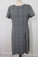 Lord & Taylor L Gray Check Short Sleeve Ponte Pleat Waist Dress