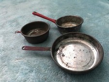 Vintage RED HANDLE Metal Sillet Pan 3pcs miniature Childs toy