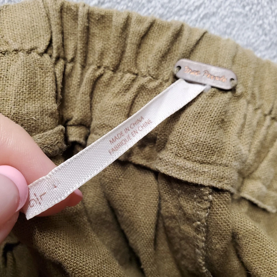 Pantalones Cortos Free People Para Mujer Grandes Verde Marrón Corbata Lateral Cincha Rayón Lino Safari Foto 4 de 4