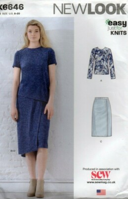 New Look Schnittmuster 6646, EASY Knit Fabric Top & Wickelrock, Gr. 8-20, Neu