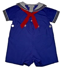 Vintage Petit Ami Boys Size 6 Months Sailor Nautical Romper Shortall Outfit
