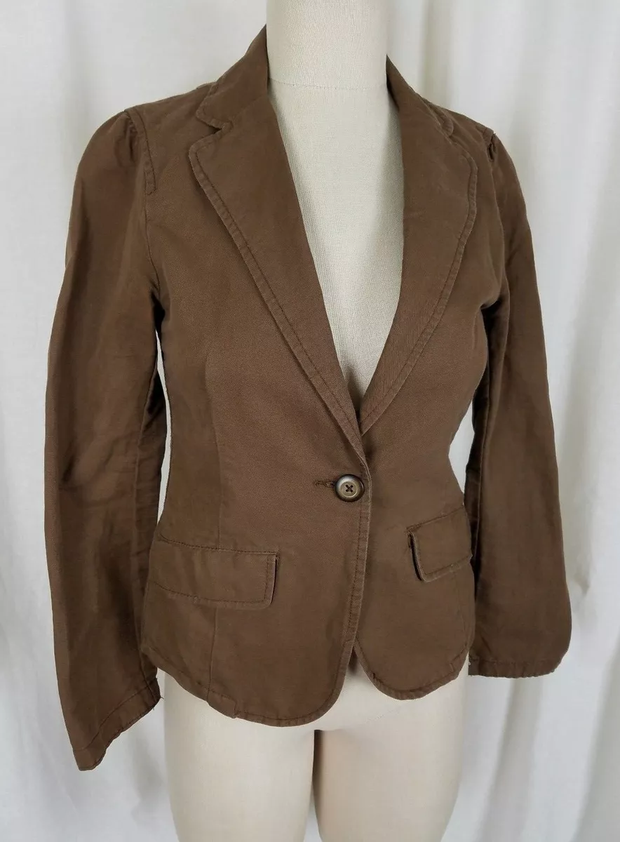 Gap Single Button Linen Brown Blazer Short Jacket Womens 2 Riding