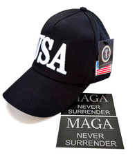 Trump 45...USA..Hat.. Black  2 NEVER SURRENDER Decals