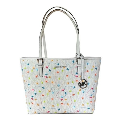 Michael Kors Jet Set Medium Carryall Airplane Print Tote White Bag Logo