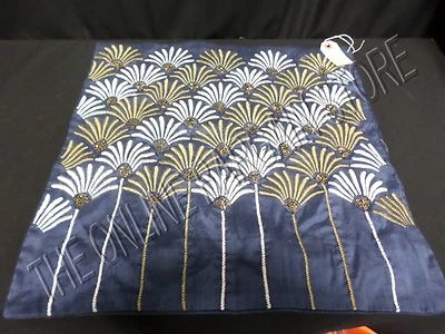 Frontgate Silk Beaded Bed Sofa Pillow cover Case Floral Elegant Luxury 20" Blue - Image 1 of 2