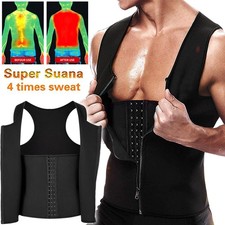 Men's Sauna Suit Sweat Vest Waist Trainer Body Shaper Compression Tank Top Shirt