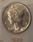 uncirculated 1943 silver Mercury Dime w/ rim error