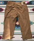 Brown 80s VTG polo cords Ralph Lauren straight-leg pants, 36x27, with button closure and belt loops on patterned rug.