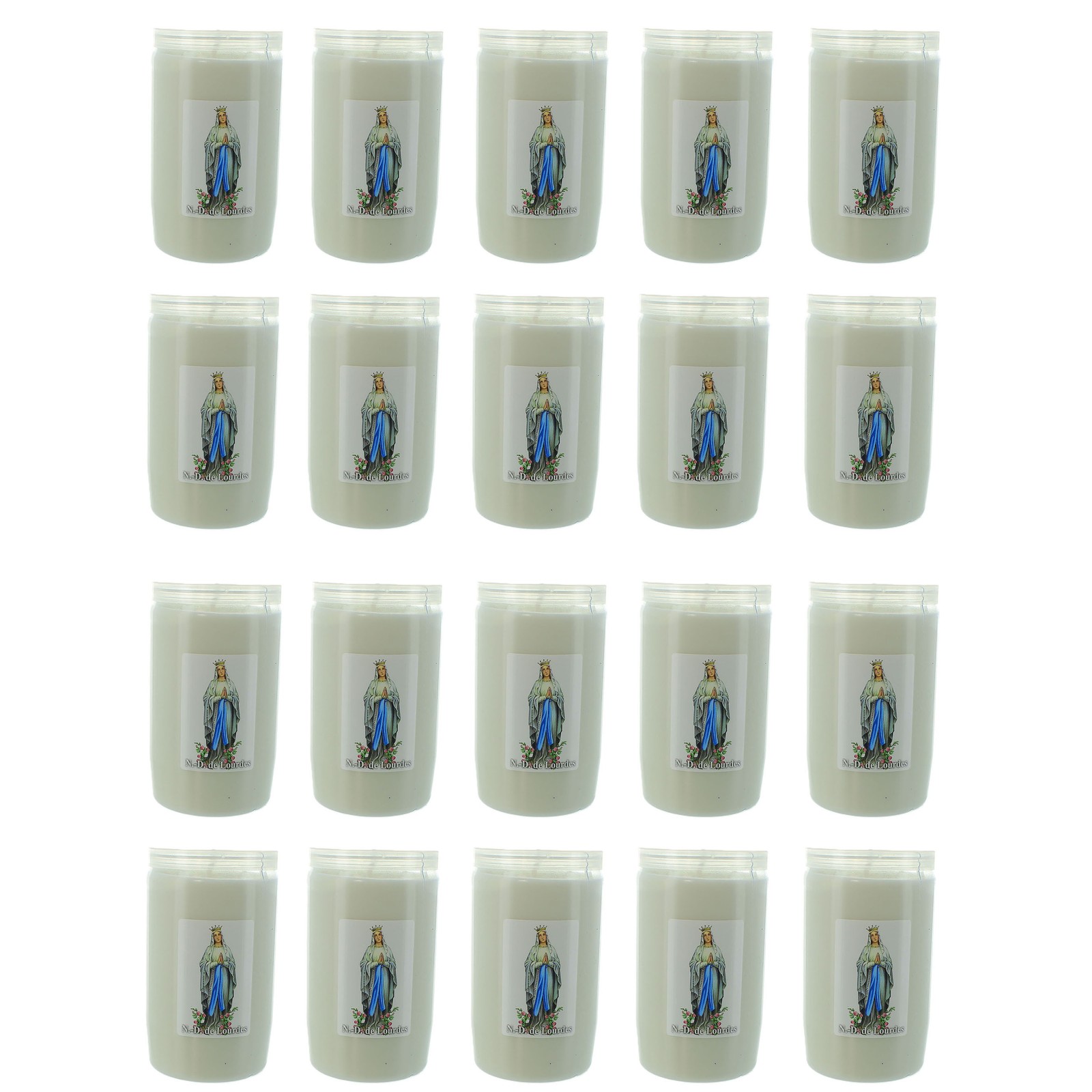 Lot de 20 bougies de dévotion Notre Dame de Lourdes blanches pour la prière de 3 jours