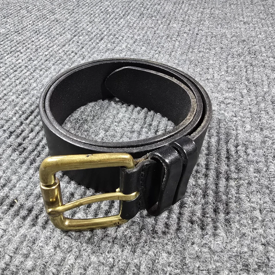 Cinturón Ralph Lauren Para Hombre Pequeño Negro Cuero Genuino Latón Hebilla Doble Guardián Foto 2 de 4