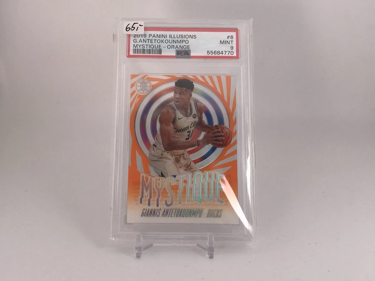 panini 2019-20 Illusions Mystique Giannis Antetokounmpo Bucks Orange #6 PSA 9