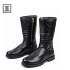 Men's Black Leather Motorcycle Boots Mid Calf Side Zip Biker Handmade