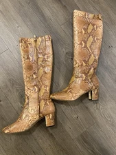 Pour La Victoire Women's Brown Snakeskin Knee High Boots Size 8.5