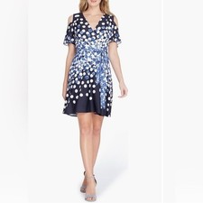 Tahari Arthur S. Levine Dot Cold Shoulder Faux Wrap Dress Size 8 NEW