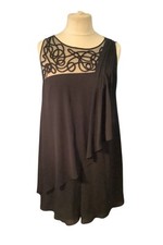 COAST Black Evening Dress With Tape Work Bodice Size 14