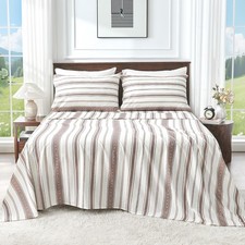 100 Linen Sheets Queen Size,Breathable Durable 4-Piece Bed Flax Stripes Se...