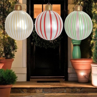 Festival Striped Inflatable Christmas Sphere Outdoor Decoration Heavy Duty PVC