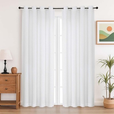 Simplebrand Weiß Vorhänge 220CM Lang 2 Paneele Set, Lichtfilter Faux Leinen T