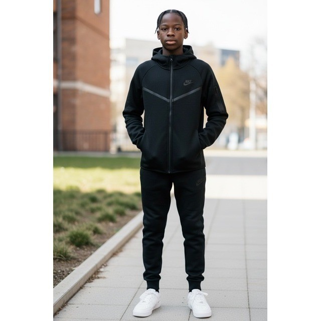 Nike Tech Fleece Full Zip Hoodie and Joggers Set Kids Black