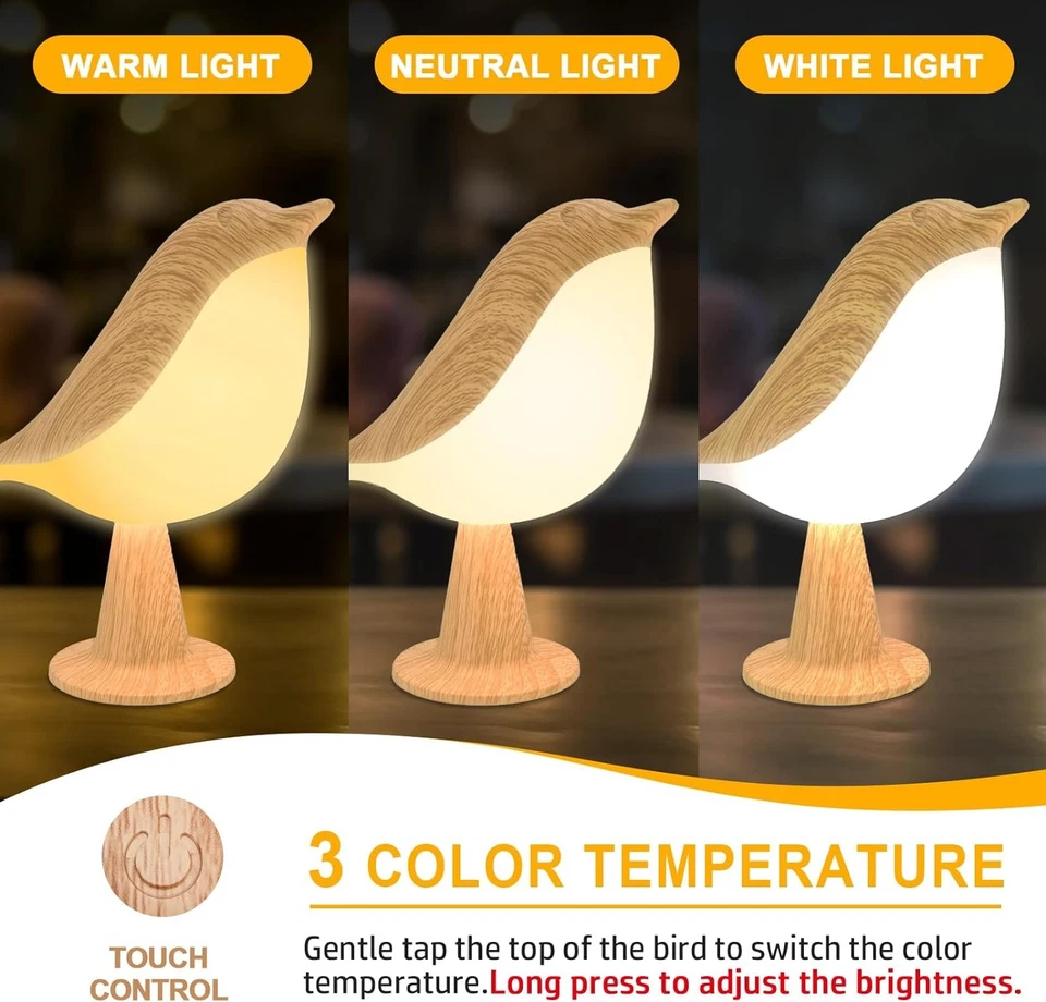 2 Cute Bird Lamps Combo,Small Bedside Lamps with 3 Color Temperature and Adjusta - Image 4 of 4