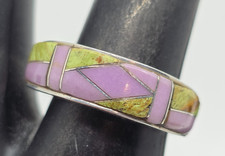 Navajo Assorted Stone Sterling Silver Ring Band Size 8